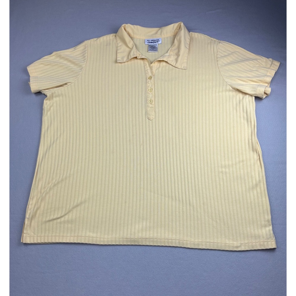 Vintage All American Comfort Polo Shirt Womens 2X Yellow Ribbed Short Sleeve